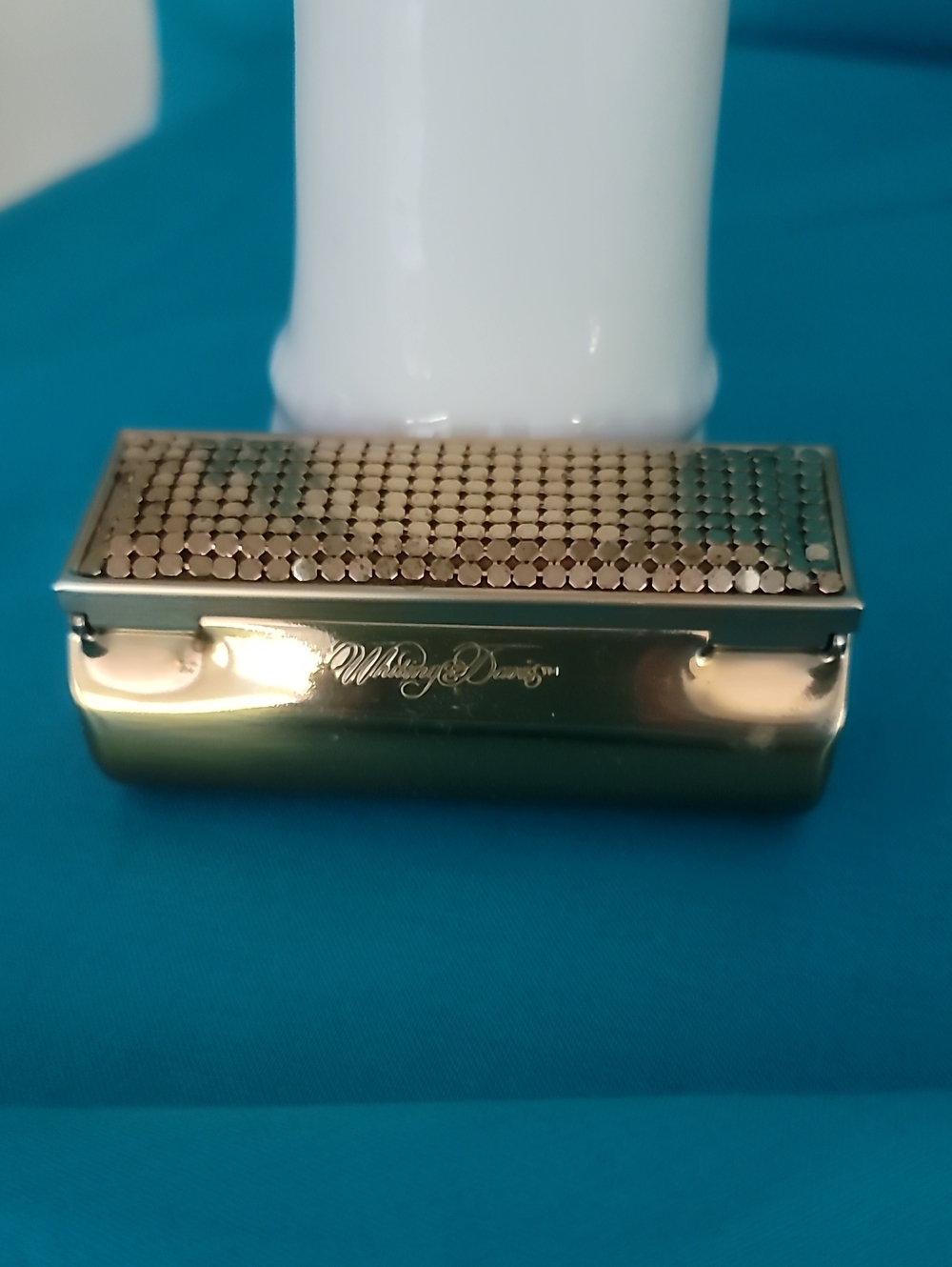 Whiting & Davis Gold Mesh Rectangle Lipstick Compact Case